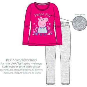 Peppa pig pyjama - fushia - grijs - Maat 128 / 8 jaar