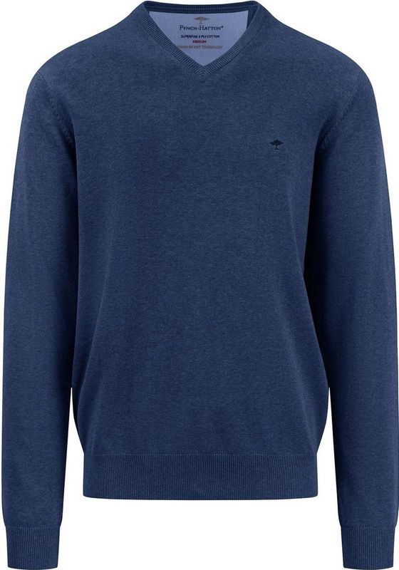 Fynch Hatton - V-Hals Trui - Donkerblauw - 100% Katoen - Regular Fit