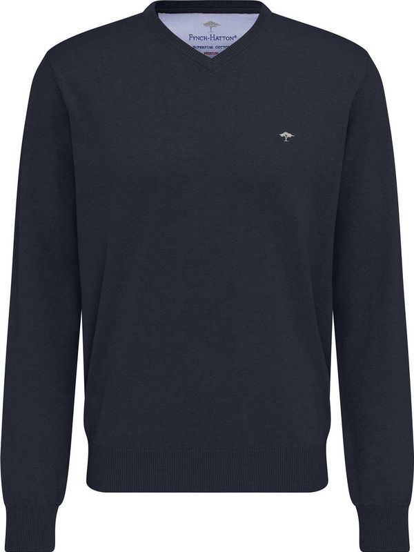 Fynch-Hatton Trui - Blauw - Effen - V-hals