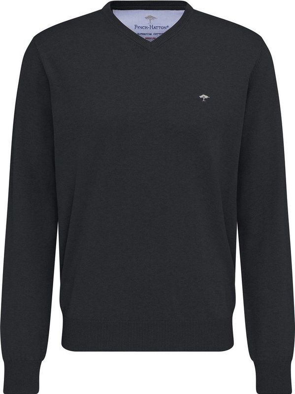Fynch Hatton - V-hals Trui - Zwart - 100% Katoen - Regular Fit