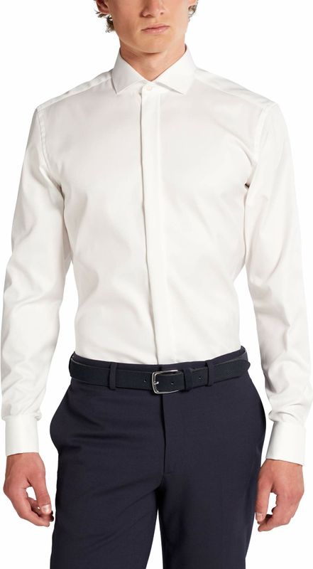Eterna - Slim Fit Overhemd - Blauw - Twill - Lange Mouwen