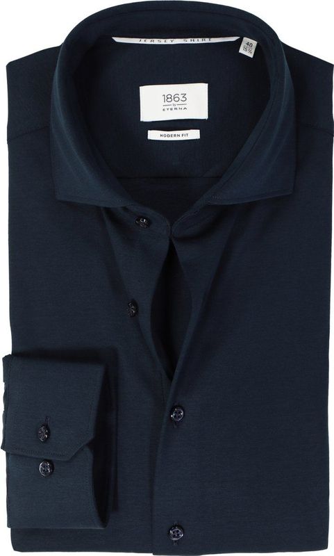 ETERNA - Modern Fit Overhemd - Donkerblauw - Jersey - Strijkvriendelijk