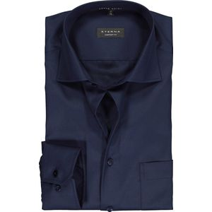 ETERNA - Blauw Effen Overhemd - 100% Katoen - Kent Kraag - Lange Mouwen