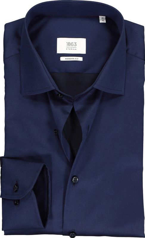ETERNA - 1863 - Modern Fit Overhemd - Donkerblauw - 2-Ply Twill - Strijkvrij