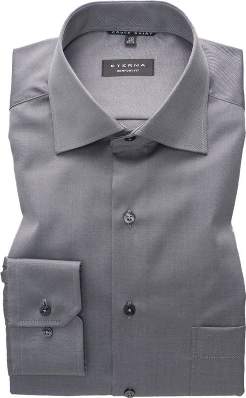 ETERNA - Comfort Fit Overhemd - Antraciet Grijs - Katoen - Strijkvrij