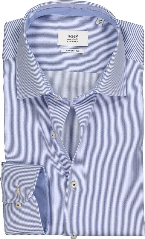 ETERNA - 1863 - Overhemd - Blauw met Wit Gestreept - Modern Fit - Premium 2-ply Twill