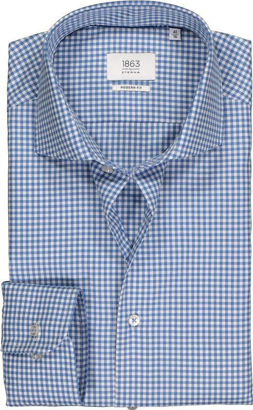 ETERNA - 1863 - Overhemd - Blauw met Wit Geruit - Modern Fit - Premium 2-ply Twill