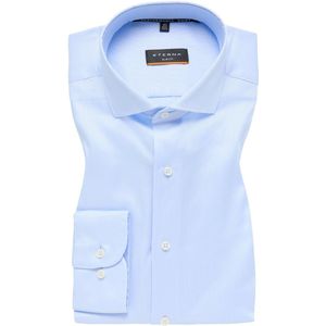 ETERNA - Blauw Effen Overhemd - 56% Lyocell, 40% Katoen, 4% Elastaan - Haifisch Kraag