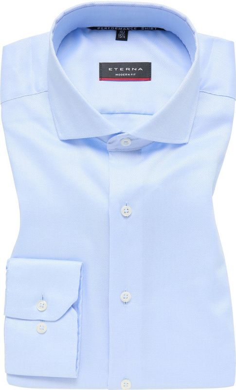 ETERNA - Modern Fit Overhemd - Lichtblauw - Strijkvriendelijk - 56% Lyocell, 40% Katoen, 4% Elastaan
