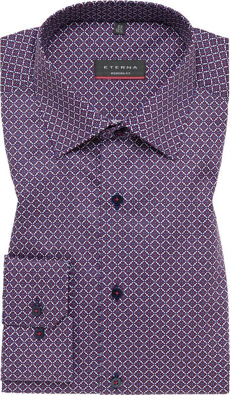 ETERNA modern fit overhemd overhemd, twill, rood, wit en blauw dessin