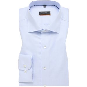 ETERNA - Slim Fit Overhemd - Blauw - Structuurweving - Strijkvrij