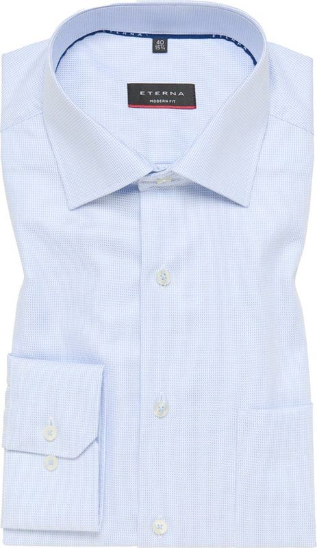 ETERNA - Modern Fit - Overhemd - Lichtblauw - Structuurweving - Strijkvrij