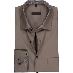 ETERNA - Modern Fit Overhemd - Taupe - 100% Katoen - Strijkvrij