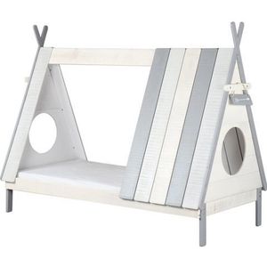 Möbilia Bed | Kinderbed in tentvorm | B 215 x D 105 x H 165 cm | wit / grijs - meerkleurig Vervaardigd hout 12020006