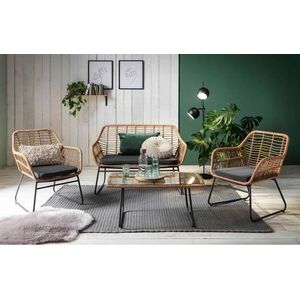 Möbilia tuinzitgroep 7-delig polyrattan | 2 stoelen incl. kussens | 1 bank incl. kussen | tafel B95xD55xH42cm | natuur-grijs - beige Kunststof 10020004