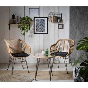 Möbilia tuinzitgroep 5-delig van polyrattan | 2 stoelen incl. zitkussen | tafel B 52 x D 52 x H 54 cm | naturel-zwart | 10020005 | Serie GARTEN - beige Kunststof 10020005