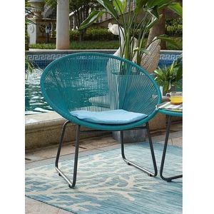 Möbilia tuinzitgroep 5-delig uit polyrattan | 2 stoelen incl. zitkussen | tafel B 51 x D 51 x H 50 cm | turkoois-lichtblauw - blauw Multi-materiaal 10020006