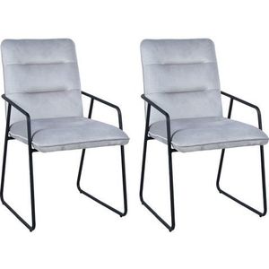 Möbilia fauteuil set van 2 | fluwelen hoes | slede-onderstel staal mat | B 52 x D 66 x H 88 cm | lichtgrijs-zwart | 17020002 | Serie STUHL - meerkleurig Multi-materiaal 17020002