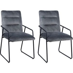 Möbilia fauteuil set van 2 | fluwelen bekleding | slede-onderstel staal mat | B 52 x D 66 x H 88 cm | donkergrijs-zwart | 17020003 | Serie STUHL - meerkleurig Multi-materiaal 17020003