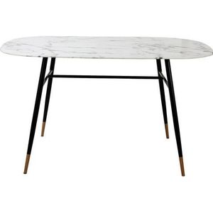 Möbilia tafel 140 x 90 cm | glazen blad marmerlook wit | metalen onderstel zwart | B 140 x D 90 x H 77 cm | 28020007 | TAFEL serie - meerkleurig Multi-materiaal 28020007