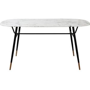 Möbilia tafel 160 x 90 cm | glazen blad marmerlook wit | metalen frame zwart | B 160 x D 90 x H 77 cm | 28020008 | TAFEL serie - meerkleurig Multi-materiaal 28020008