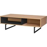 Moebilia Salontafel TV Lowboard, MDF met eiken decor, poten metaal, naturel, zwart, 110x55x38cm