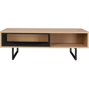 Möbilia lowboard 2 in 1 | MDF met eiken decor | metalen poten | B 110 x D 55 x H 38 cm | naturel-zwart | 20020020 | Serie LOWBOARD - beige Vervaardigd hout 20020020