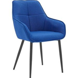 Möbilia fauteuil | hoes linnen | frame metaal | gewatteerde rug | B 55 x D 46 x H 86 cm | blauw-zwart | 10020018 | Serie STUHL - meerkleurig Multi-materiaal 10020018