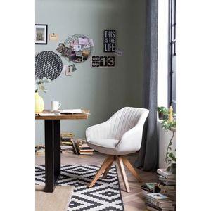 Möbilia fauteuil | 360 graden draaibaar | stoffen bekleding | frame van eikenhout | crème-naturel | 26020003 | Serie STUHL - meerkleurig Multi-materiaal 26020003