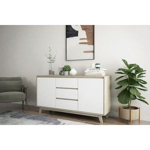 MOEBILIA Sideboard, spaanplaat gelamineerd, laden melamine gecoat, poten MDF, natuur, wit, normaal