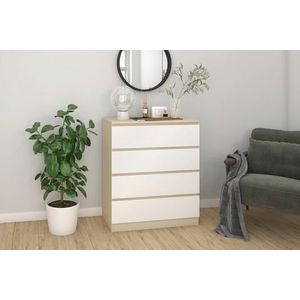 Möbilia Ladekast met 4 laden | hoogglans wit + naturel | spaanplaat + MDF | B 80 x D 39,5 x H 93,5 cm | 27020013 | Serie KOMMODE - meerkleurig Multi-materiaal 27020013