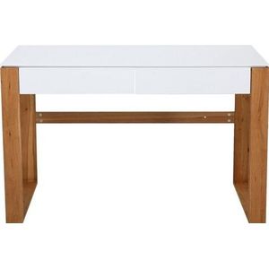 Möbilia Bureau | 2 laden | Tafelblad MDF mat wit | Onderstel eiken natuur | B 120 x D 60 x H 75 cm | 28020024 | Serie SCHREIBTISCH - meerkleurig Hout 28020024