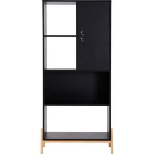 Möbilia Schap | 1 deur | 4 open vakken | MDF met melamine decor | B 72,5 x D 35,5 x H 154 cm | zwart - zwart Multi-materiaal 28020034