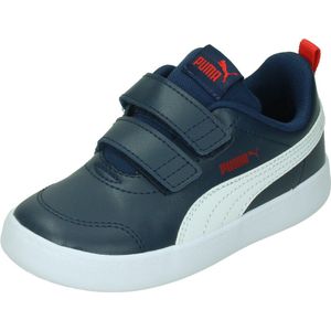 PUMA Courtflex V2 V Inf sneakers voor kinderen, uniseks, Blauw Peacoat High Risicoved Red, 27 EU