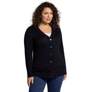 Ulla Popken Dames Gebreide Jas - V-hals - Donkerblauw