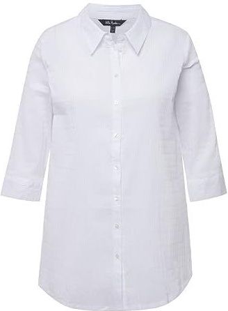 Ulla Popken - Blouse - Wit - Klassieke Blouse - Wijde Pasvorm - Driekwart Mouw