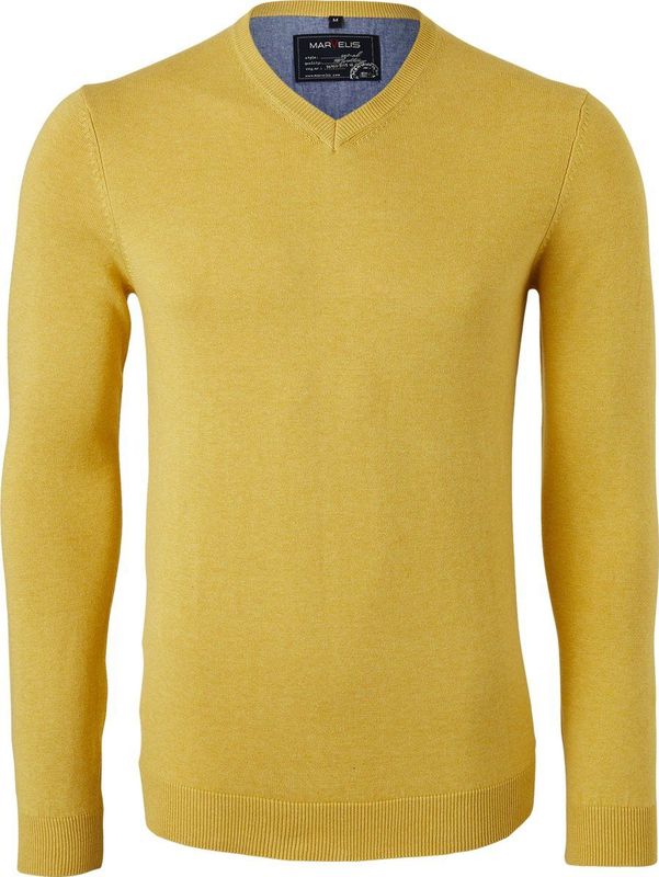 MARVELIS heren trui katoen, V-hals, maisgeel