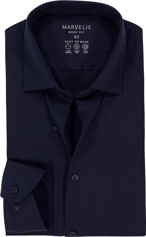 MARVELIS - Body Fit - Overhemd - Donkerblauw - Strijkvriendelijk
