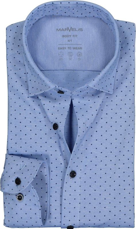 MARVELIS jersey body fit overhemd, lichtblauw met donkerblauw gestipt tricot