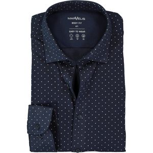MARVELIS jersey body fit overhemd, donkerblauw met wit gestipt tricot