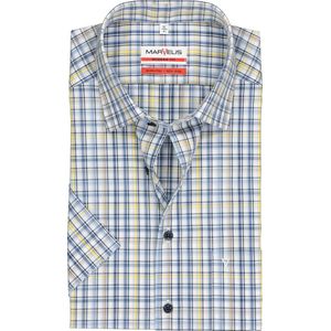 MARVELIS modern fit overhemd, korte mouw, popeline, wit met blauw en geel geruit