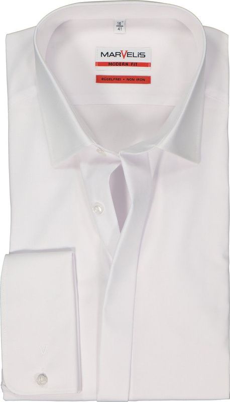 MARVELIS - Overhemd - Wit - 100% Katoen - Kent Kraag - Lange Mouwen