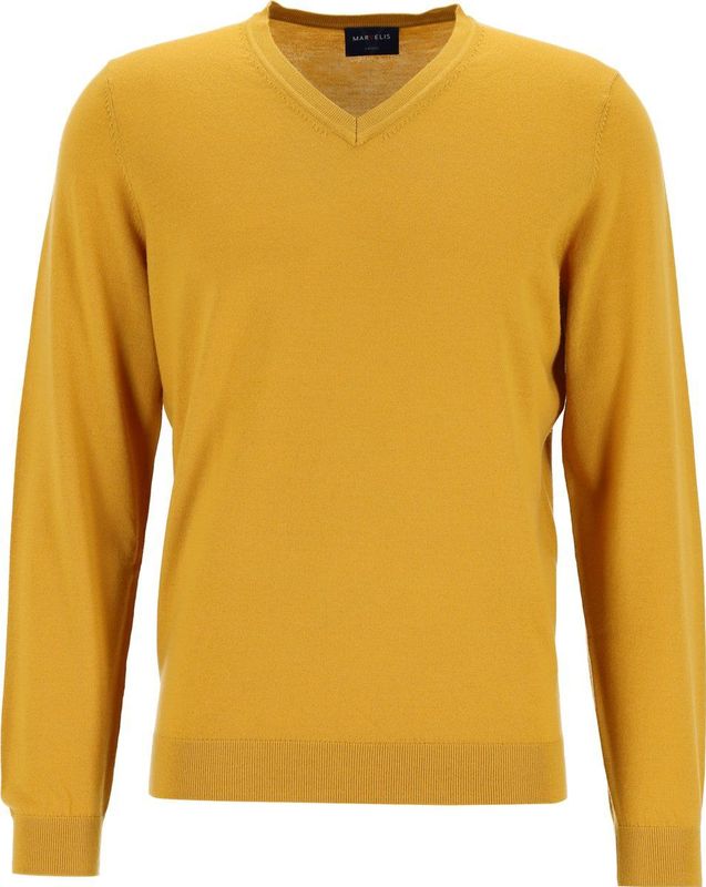 MARVELIS - Gebreide Trui - Okergeel - Modern Fit - V-hals