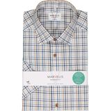 MARVELIS - Modern Fit - Overhemd - Wit met Blauw en Beige Geruit - Korte Mouw