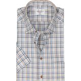 MARVELIS - Modern Fit - Overhemd - Wit met Blauw en Beige Geruit - Korte Mouw