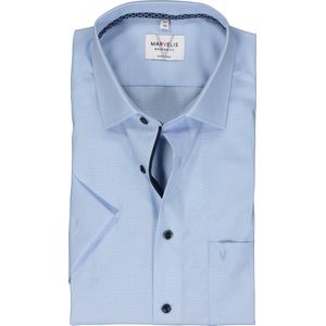 Marvelis - Blauw Effen Overhemd - Katoen - Korte Mouwen - Kent Kraag
