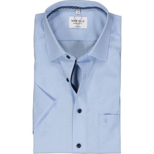 Overhemd - Blauw - 100% Katoen - Korte Mouwen - Kent Kraag