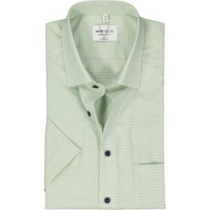 MARVELIS - Modern Fit - Overhemd - Lichtgroen met Wit Geruit - Korte Mouw - Popeline