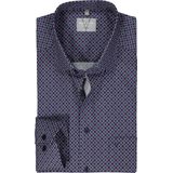 MARVELIS - Overhemd - Donkerblauw met Rood, Wit en Lichtblauw Dessin - Poplin