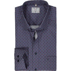 MARVELIS - Overhemd - Donkerblauw met Rood, Wit en Lichtblauw Dessin - Poplin